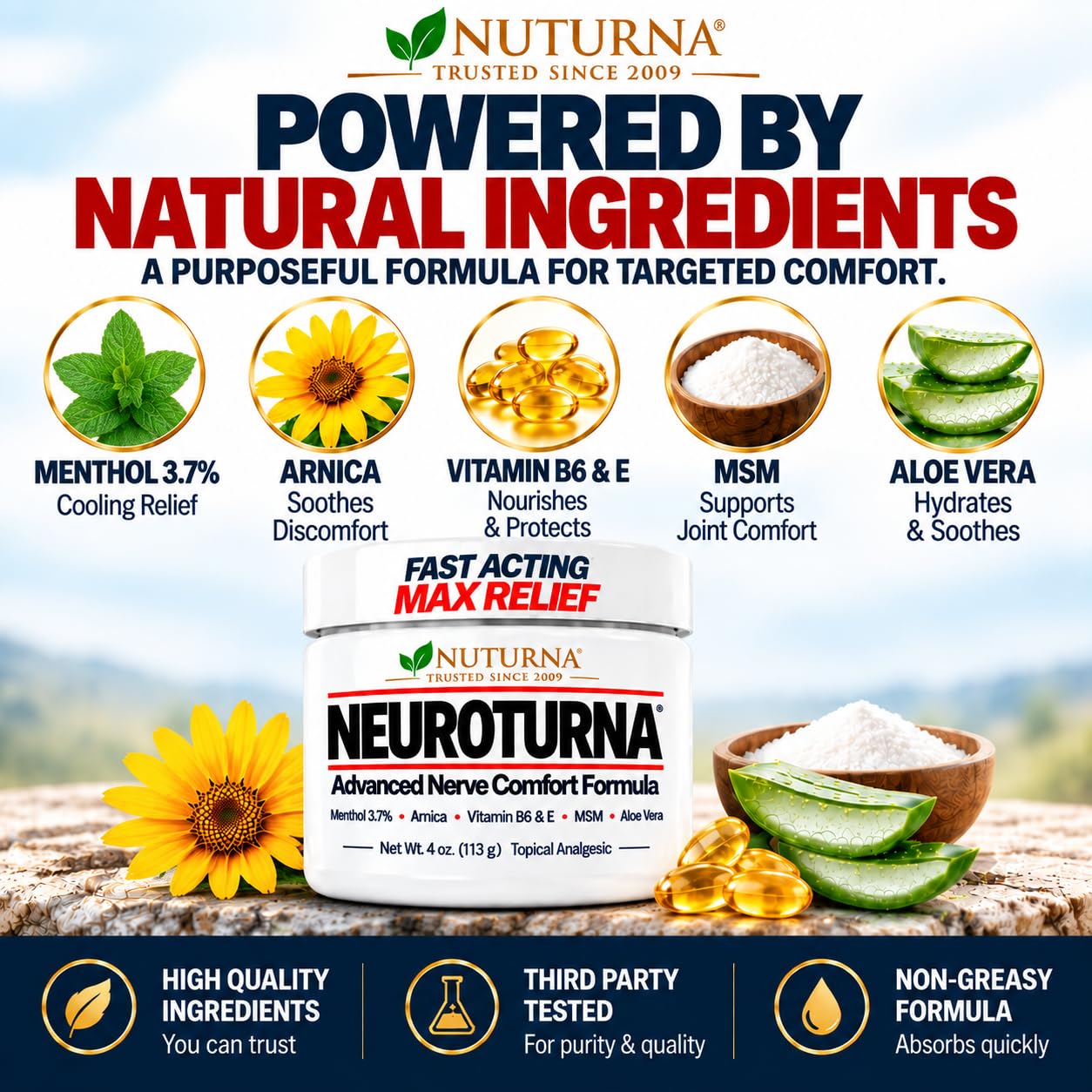 Neuropathy Nerve Cream - Fast Acting Relief Cream For Feet, Hands, Legs & Toes - Ultra Strength Menthol, Arnica, Aloe Vera, MSM - Non-Greasy, Soothing Comfort - 4 oz — Amazon image 6