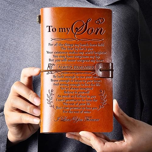 Miniatura 2 de Diario de viaje de cuero con texto en inglés To My Son para el hijo de mamá, 140 páginas, Día de San Valentín, cumpleaños, graduación, Acción de