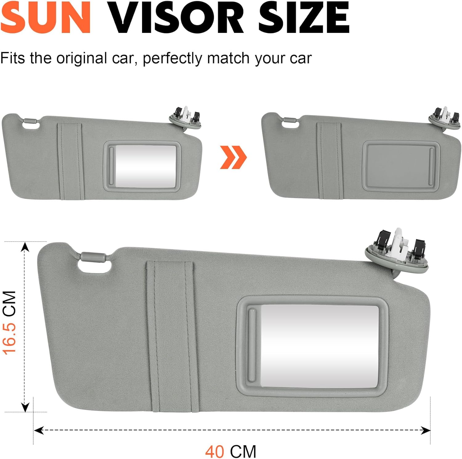 Gray Driver Left + Passenger Right Side Sun Visor Replacement Compatible with 2007 2008 2009 2010 2011 Toyota Camry with Sunroof Replace 74320-06800-B0, 74310-06770-B0
