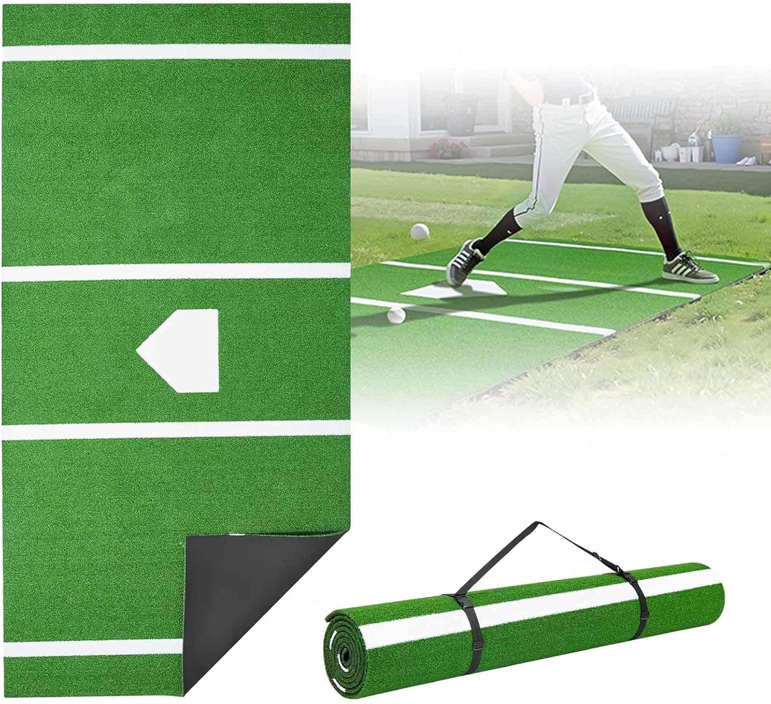 Hitting Mat, with Home Plate Batters Box Turf Mat, Softball Baseball Batting Cage Mat, Non-Slip Eva Indoor and Outdoor Use