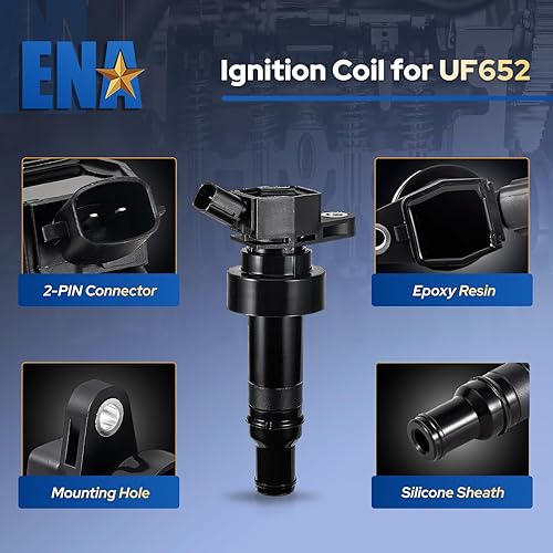 Miniatura 6 de ENA Juego de 4 bobinas de encendido UF652 con bujía de iridio 94017 compatible con Hyundai Kia 2012 2013 2014 2015 2016 2017 2018 2019 Rio 2012-2019