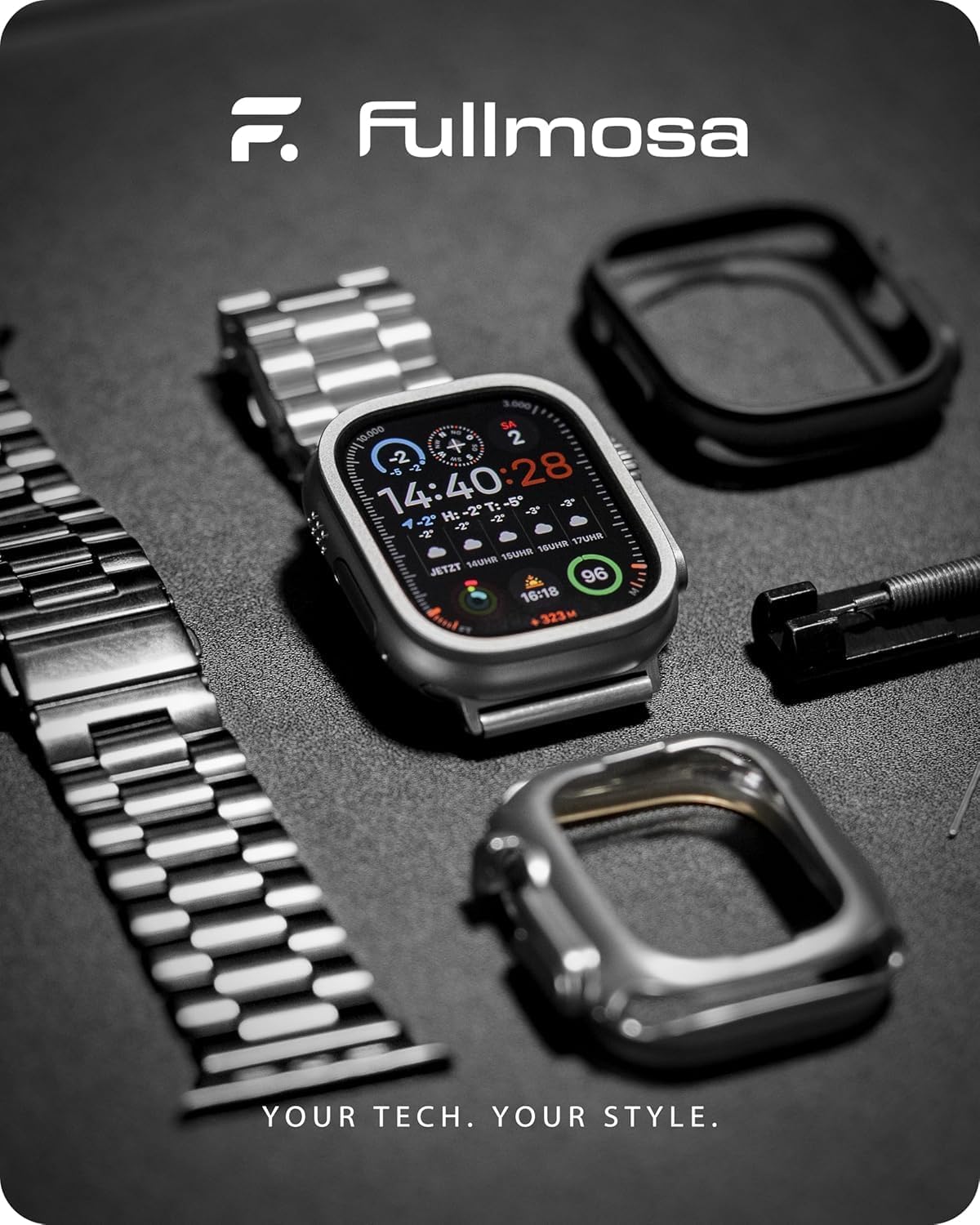 Fullmosa Metal Band Compatible with Apple Watch Bands Series 11 10 46mm, Stainless Steel Strap iWatch Band with Case for Apple Watch, Silver