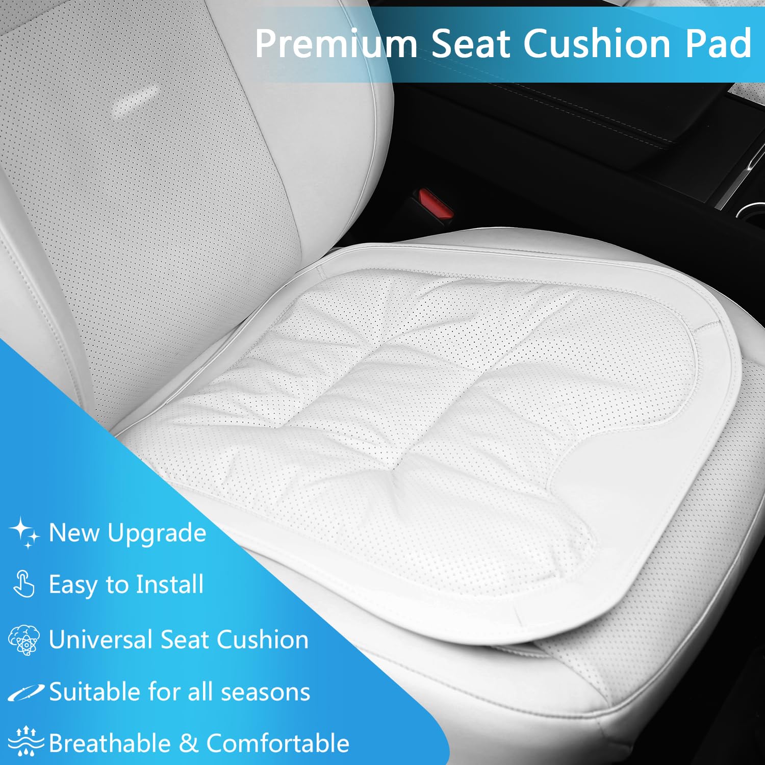 Premium Nappa Leder Rear Sitzkissen Autositzschoner Atmungsaktiv, Anti Rutsch Auto Rear Sitzauflage Sitzkissen Sitzbezüge Universal für Auto, Bürostuhl (Weiß, 2 Stück)