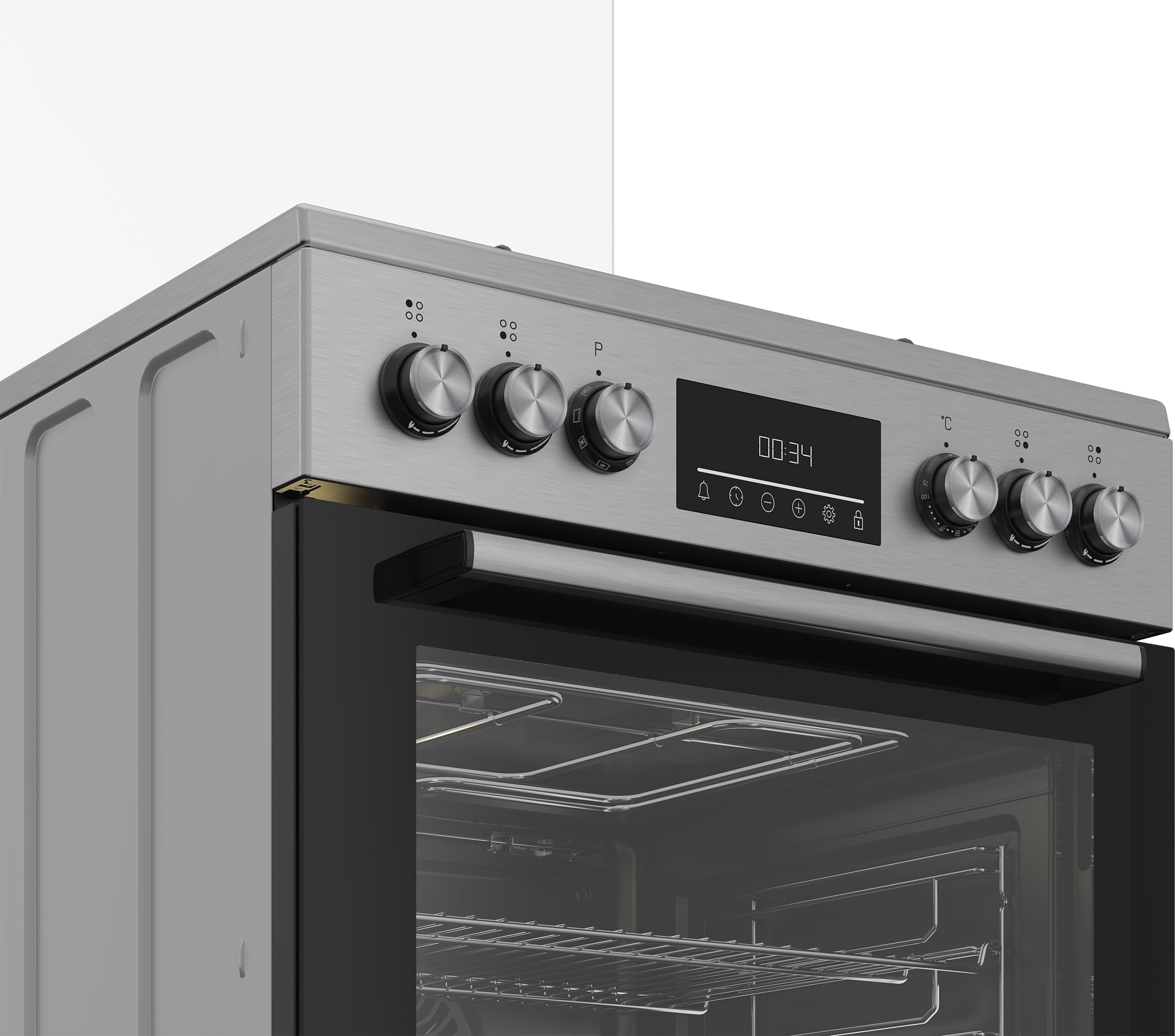Beko FBM62320XDSL Cuisinière - fours et cuisinières (Autonome, Cuisinière, Gaz, 72 L, 4 zones de cuisson, 8 modes de chauffage, Grille latérale, Ecran multifonction, Acier inoxydable)