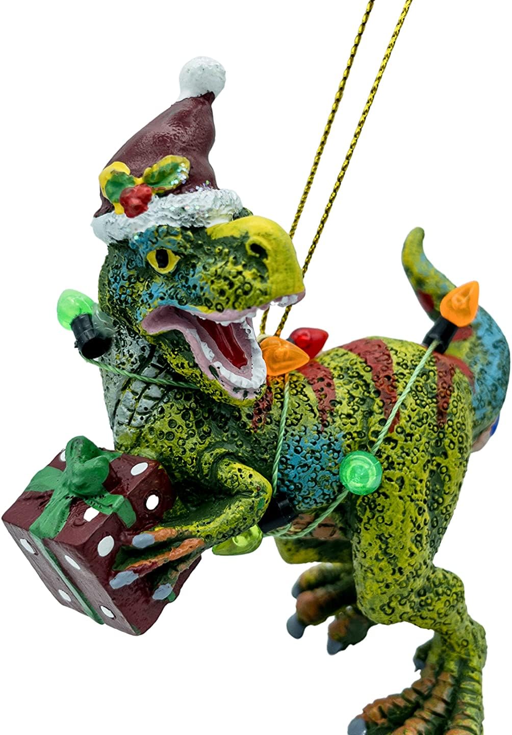 Dinosaur Christmas Tree Ornament T Rex Covered in Lights for Kids - Image 3
