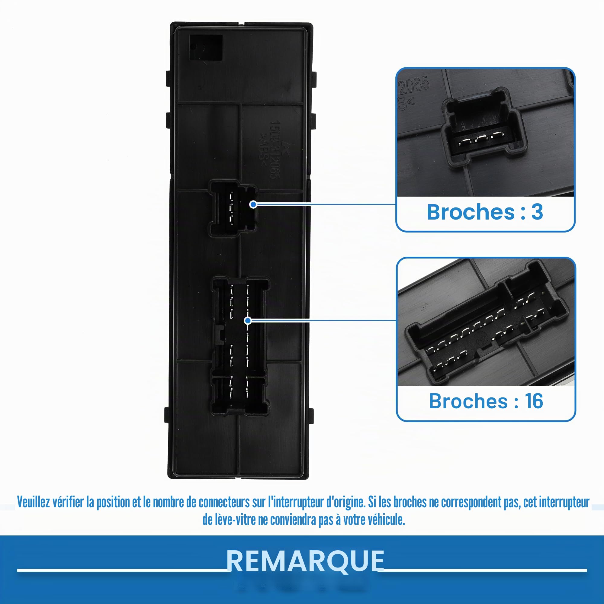 A ABSOPRO Interrupteur De Vitre Électrique Pour Nissan Juke 11-17 1 PC | Noir, Plastique & Métal, Côté Conducteur Avant Gauche, Verrouillage/Déverrouillage Portes Et Commande Vitres, OE 254013DF0B