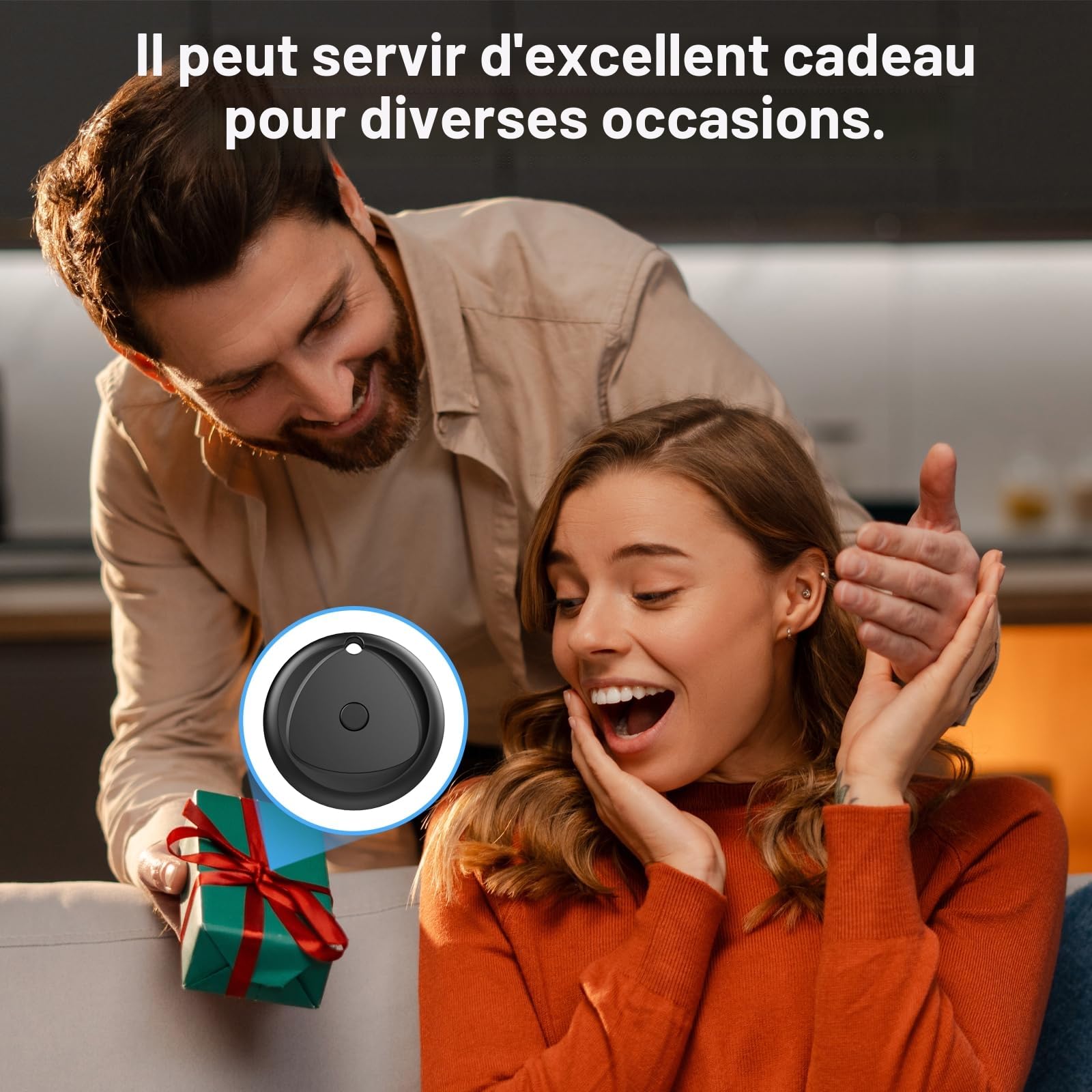 Air Smart tag avec étui, Traceur Lot de 4, Localisateurs d'objets Compatible avec Apple Localiser (iOS Uniquement), Étanche IP68, 80db, Autonomie de 365 Jours, pour Valises/Clés/Sacs/Bagages, Noir