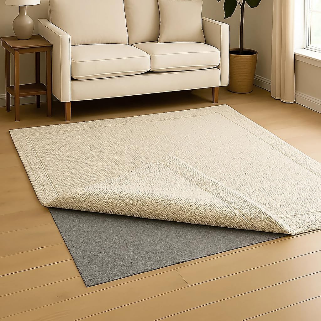 6x9 Feet Gray Rug Pad – 1/3 Inch Thick, Non-Slip, Cushioned Support for Hard Floors