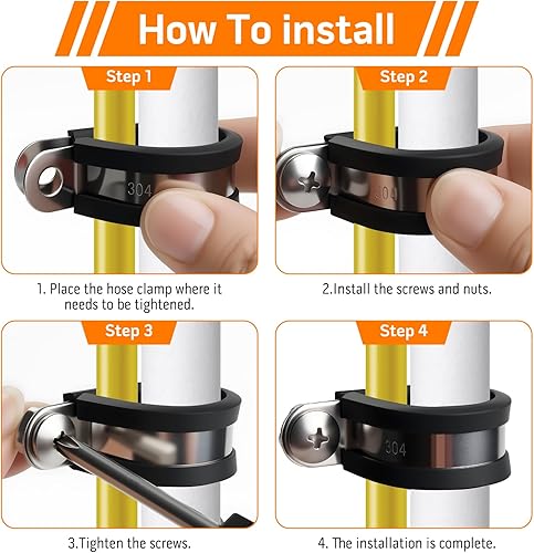 Miniatura 4 de 20 abrazaderas de cable de acero inoxidable 304 de 1 pulgada, abrazadera de tubo aislada acolchada de goma R, abrazaderas resistentes de tubería de