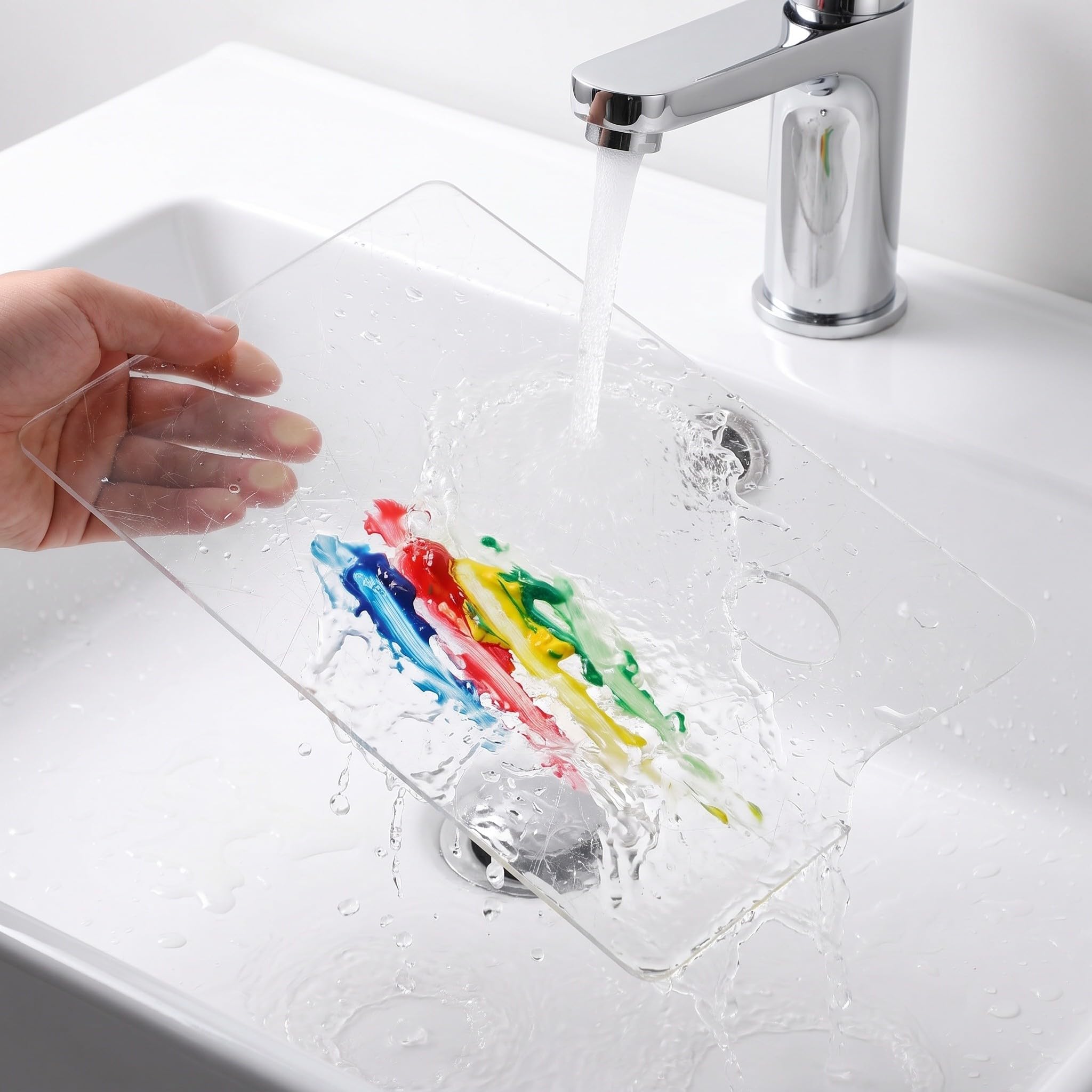Lurrose Paleta de pintura acrílica de 3 piezas con orificio para el pulgar: 11,6 x 7,8 pulgadas - Paleta de pintura transparente - Fácil de limpiar - Bandejas de antiadherentes para artistas,
