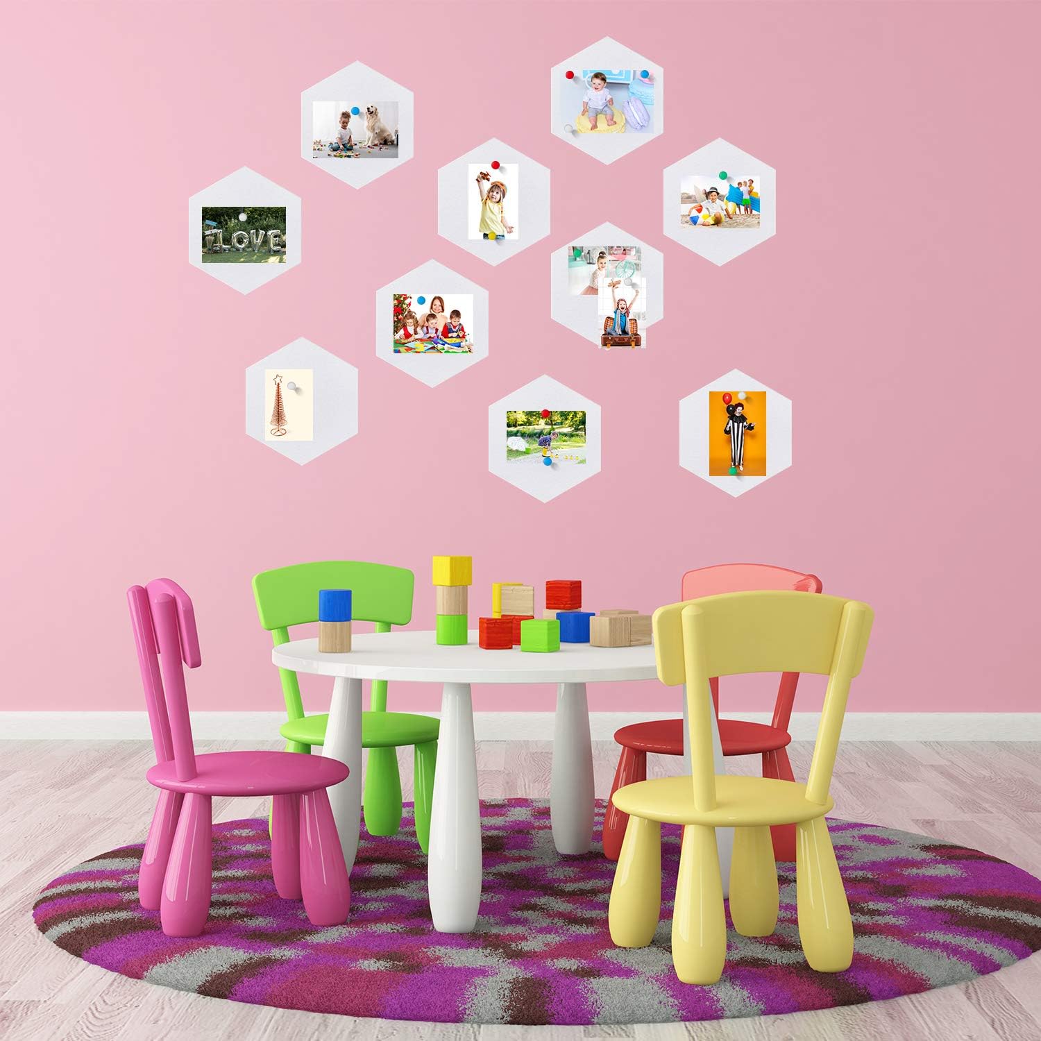Outus 10 Packs Pin Board Hexagon Felt Tiles Memo Bulletin Board with 20 Pieces Push Pins, Decoration for Home Office Wall(5.9 x 7 Inches/ 15 x 17.7 cm,White) image 5