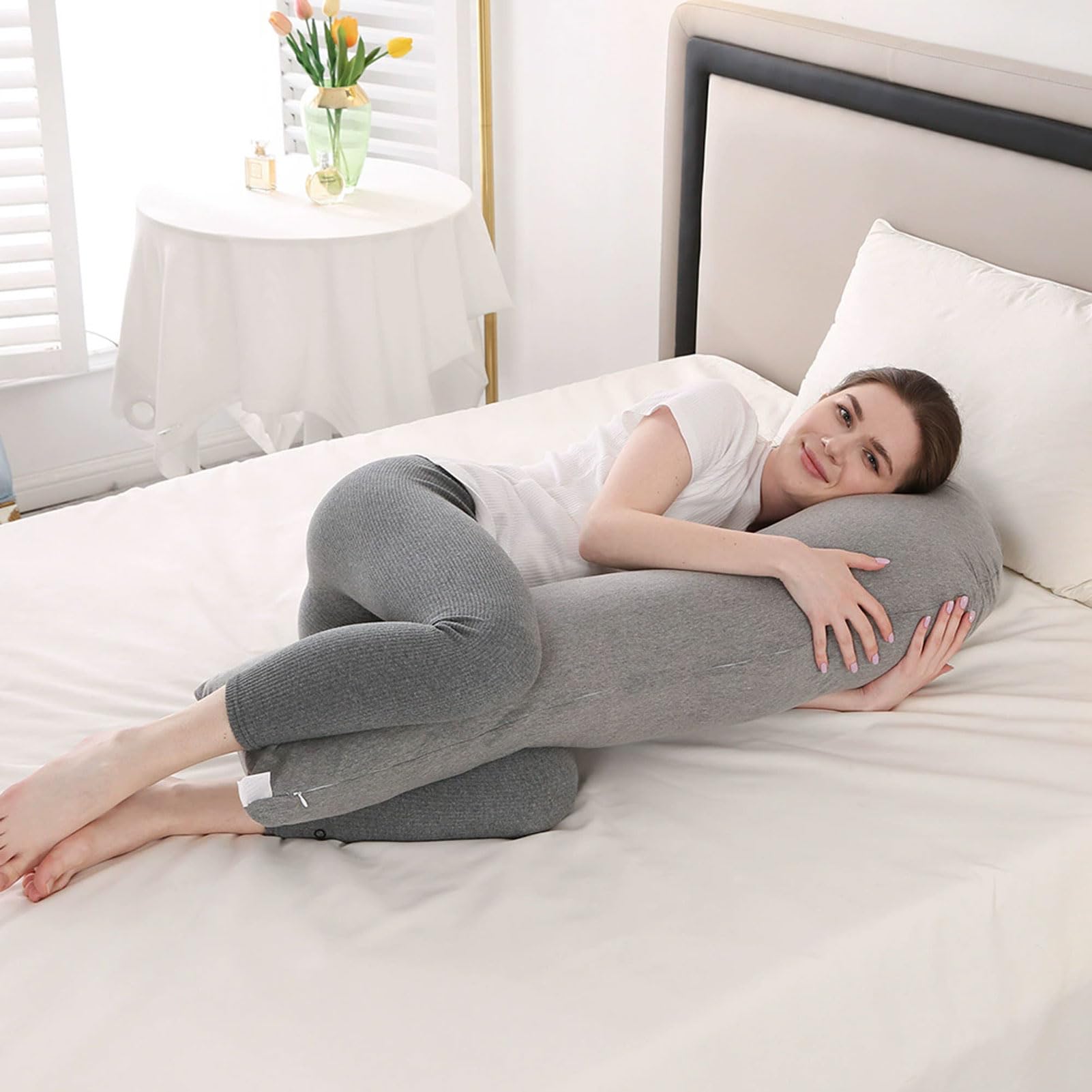 HUHJYUGE Almohada de Embarazo para Dormir, Almohada en Forma de H Embarazo, Almohada de Embarazada y Cojin de Lactancia, Almohada Maternidad para Dormir de Lado (3)