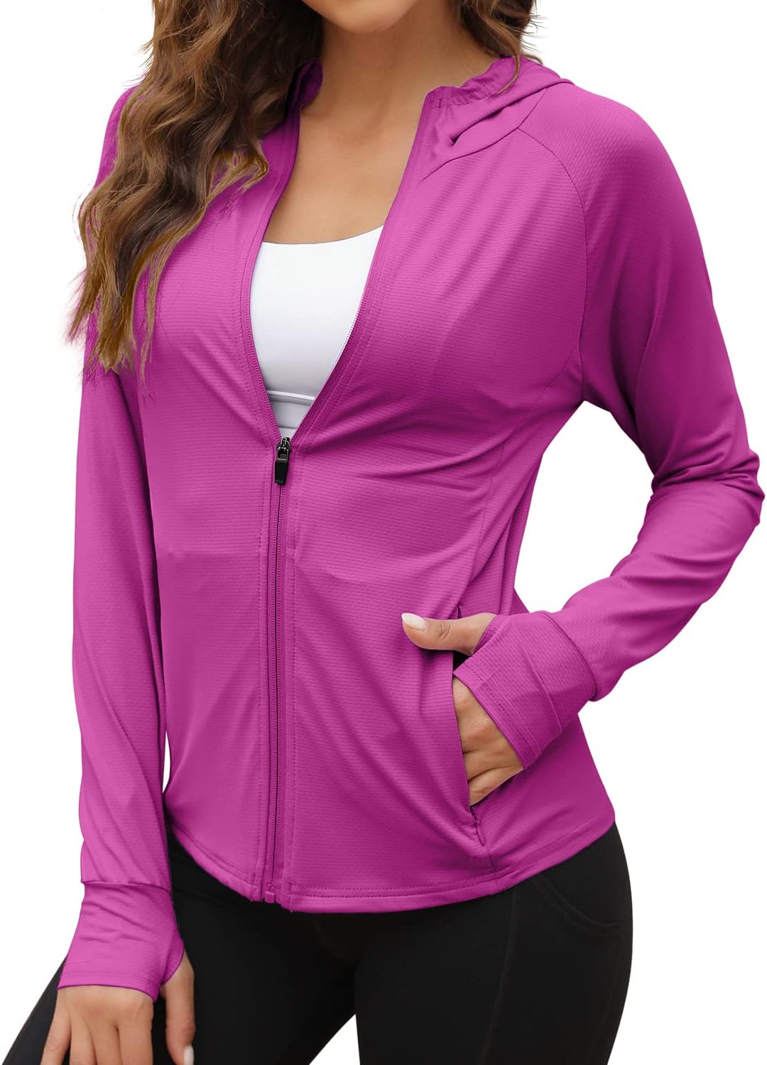 We1Fit Women's UPF 50+ Sun Protection Jacket Hoodie Sun Shirts Hiking Running Athletic Shirt