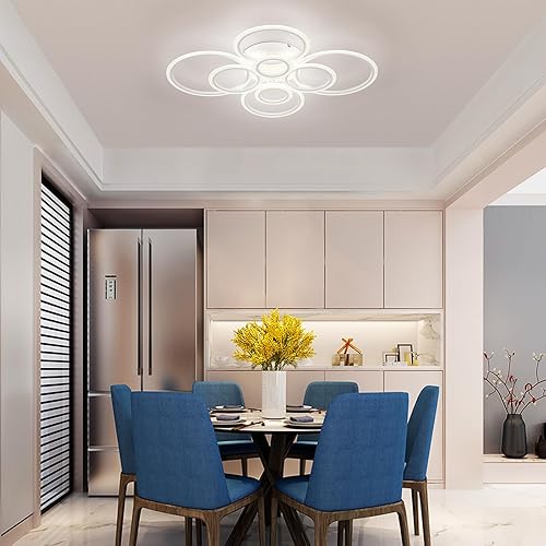 Miniatura 7 de Vikaey Lámpara de techo moderna, 8 anillos LED de montaje empotrado, accesorios de iluminación de techo blancos, lámpara cercana a techo para sala