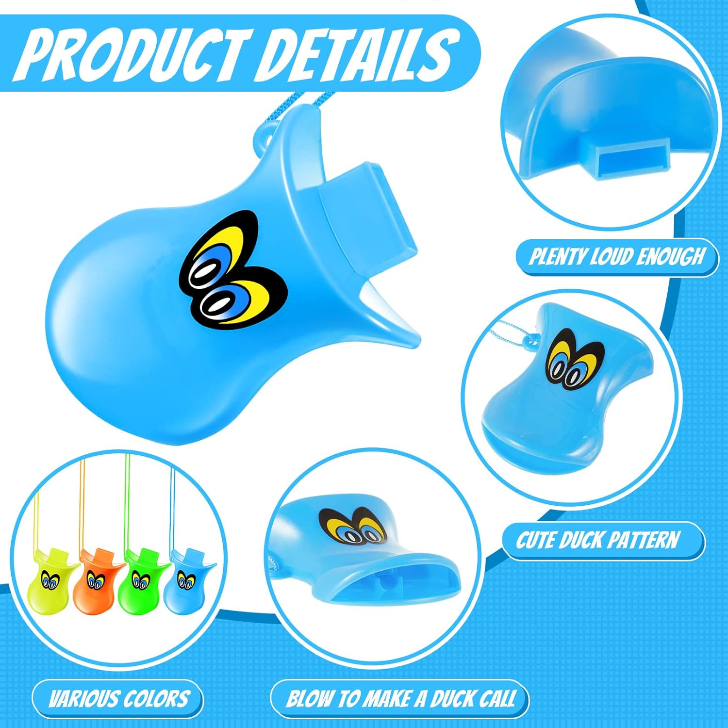 Deekin 48 Pieces Multicolor Duck Call Whistles Plastic Duck Beak Whistles with Lanyard Halloween Christmas Gifts Small Whistle Bulk for Party Favors Fun Goodie Bag Fillers, 4 Colors