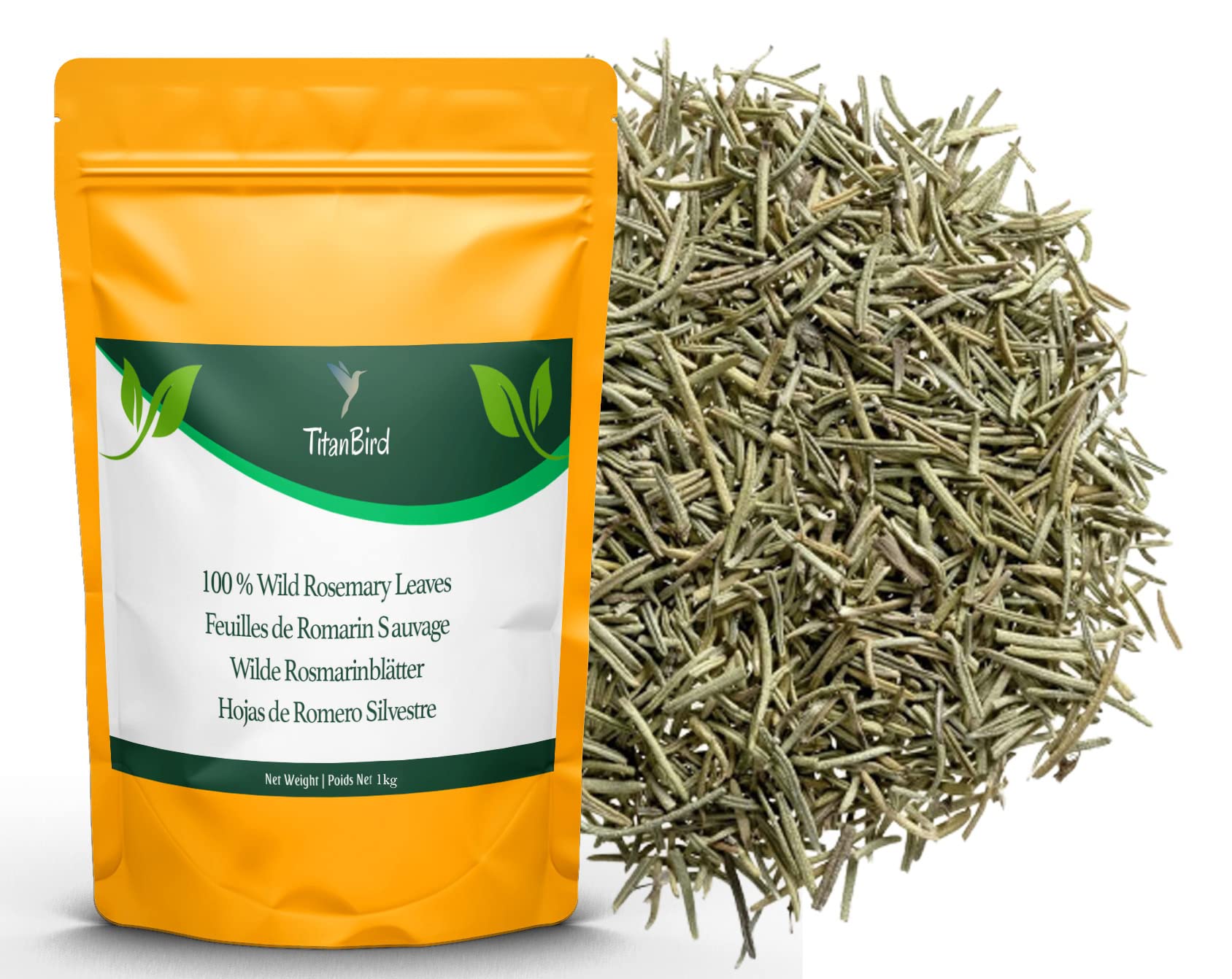 TitanBird 1kg Feuilles de Romarin Sauvage Entières Séchées - Très Aromatique Comparés au Romarin Cultivé, Séchés au Soleil, 100% Naturel, Qualité Supérieure