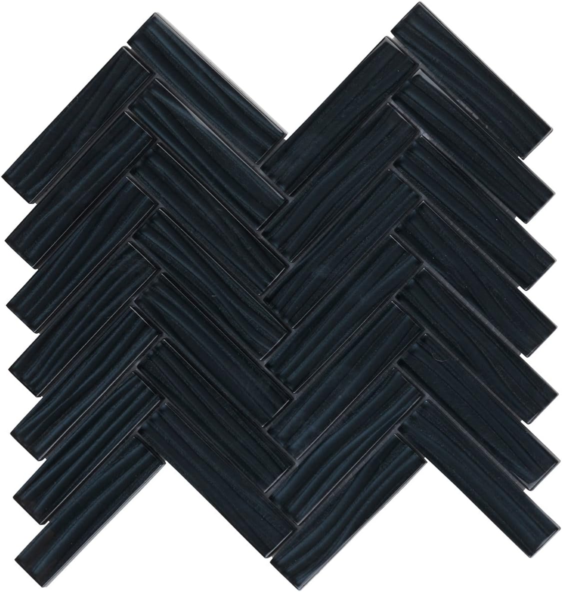 Modket TDH80MO Black Metallic Wave Cold Spray Glass Mosaic Tile Herringbone Pattern Backsplash