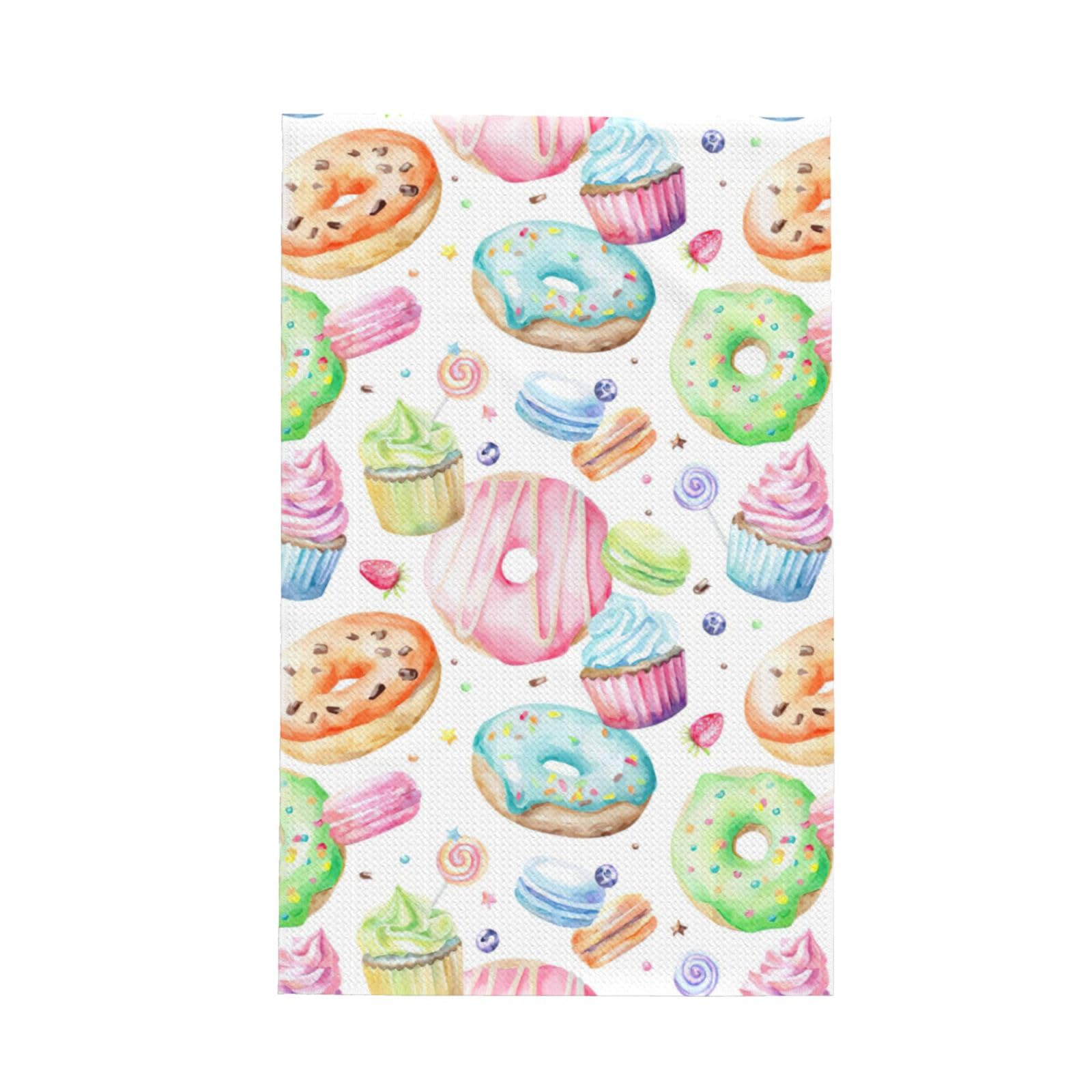 CKGODGF Cupcakes Donuts Muffins Sugar Print Absorbent Waffle Dishcloths,Kitchen Towels With Hanging Loops,Tea Towels.