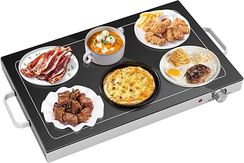 HOMCOM Bandeja de calentamiento eléctrica con temperatura ajustable, calentador de alimentos con asas de tacto frío y pies antideslizantes para