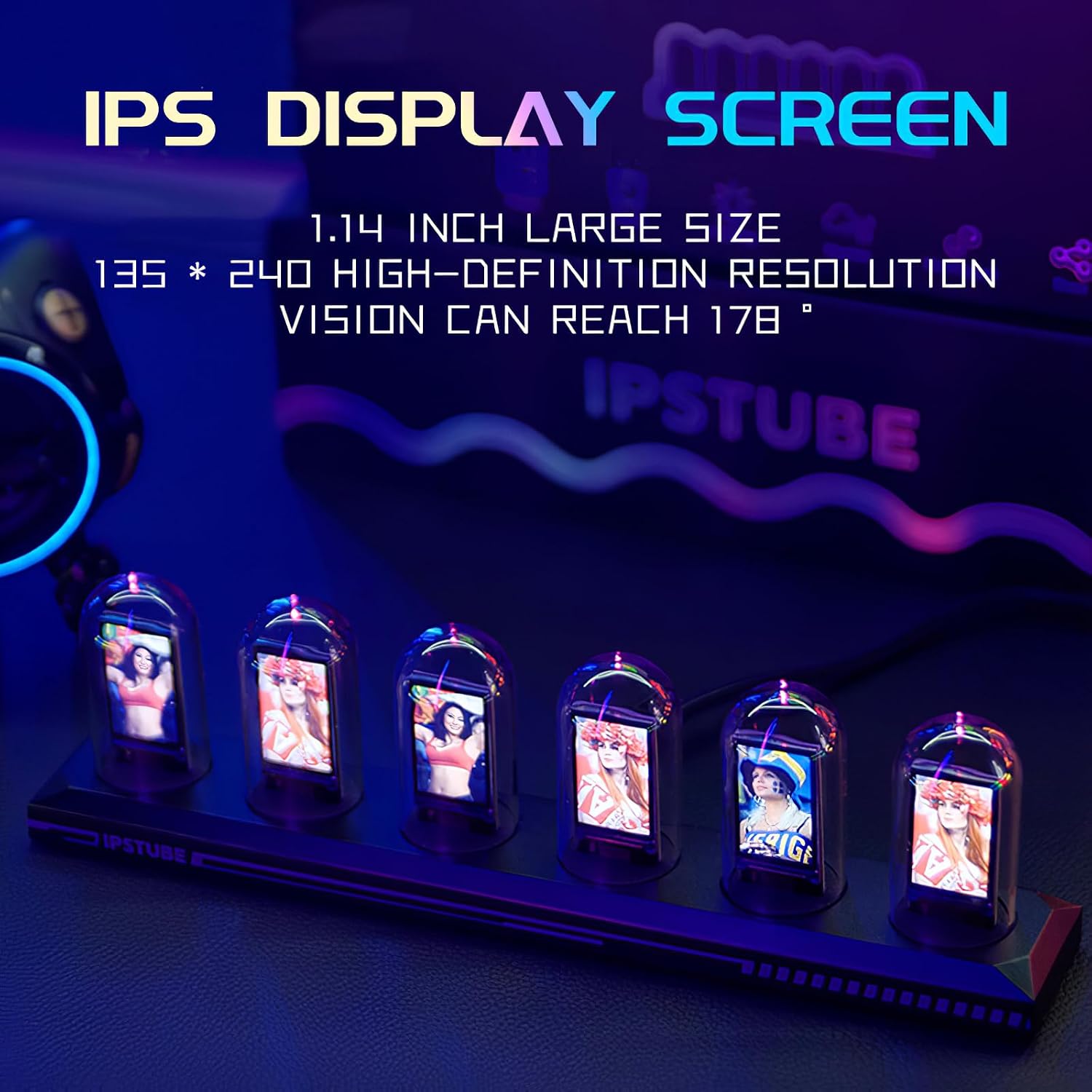 Nixie Tube Clock Glow Tube Clock IPS Color Screen Digital Clock DIY Analog Digital Tube WiFi time Desktop Desktop Digital Clock Decoration Gift (H401)