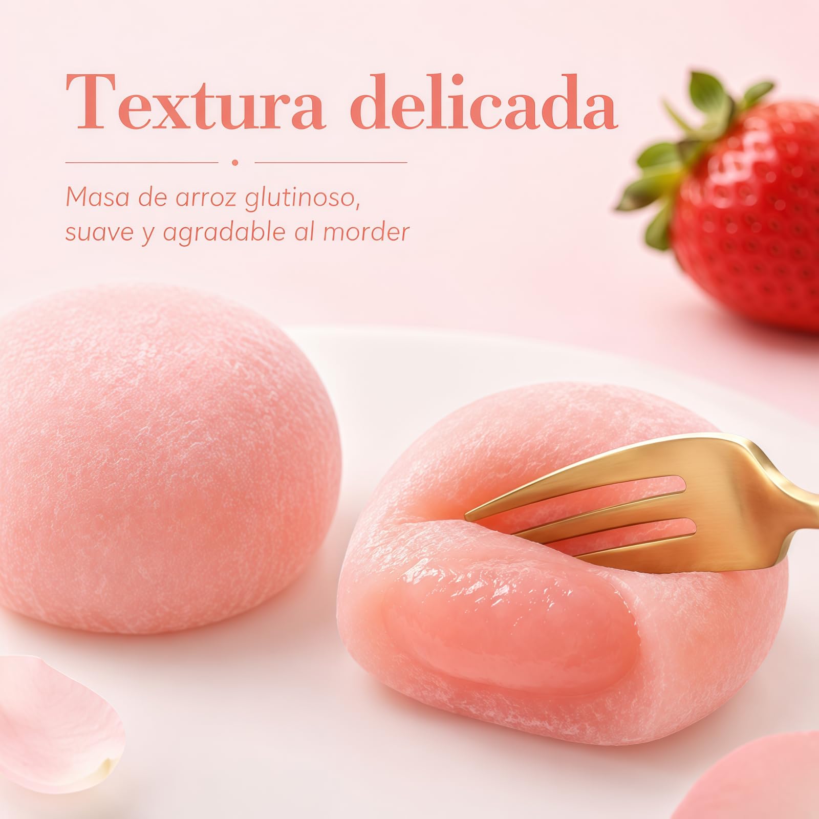 Mochi Asiático De Arroz Glutinoso Dulce Japonés Suave Y Masticable Postre Tradicional Oriental 120 G 6 Unidades Sabor Fresa