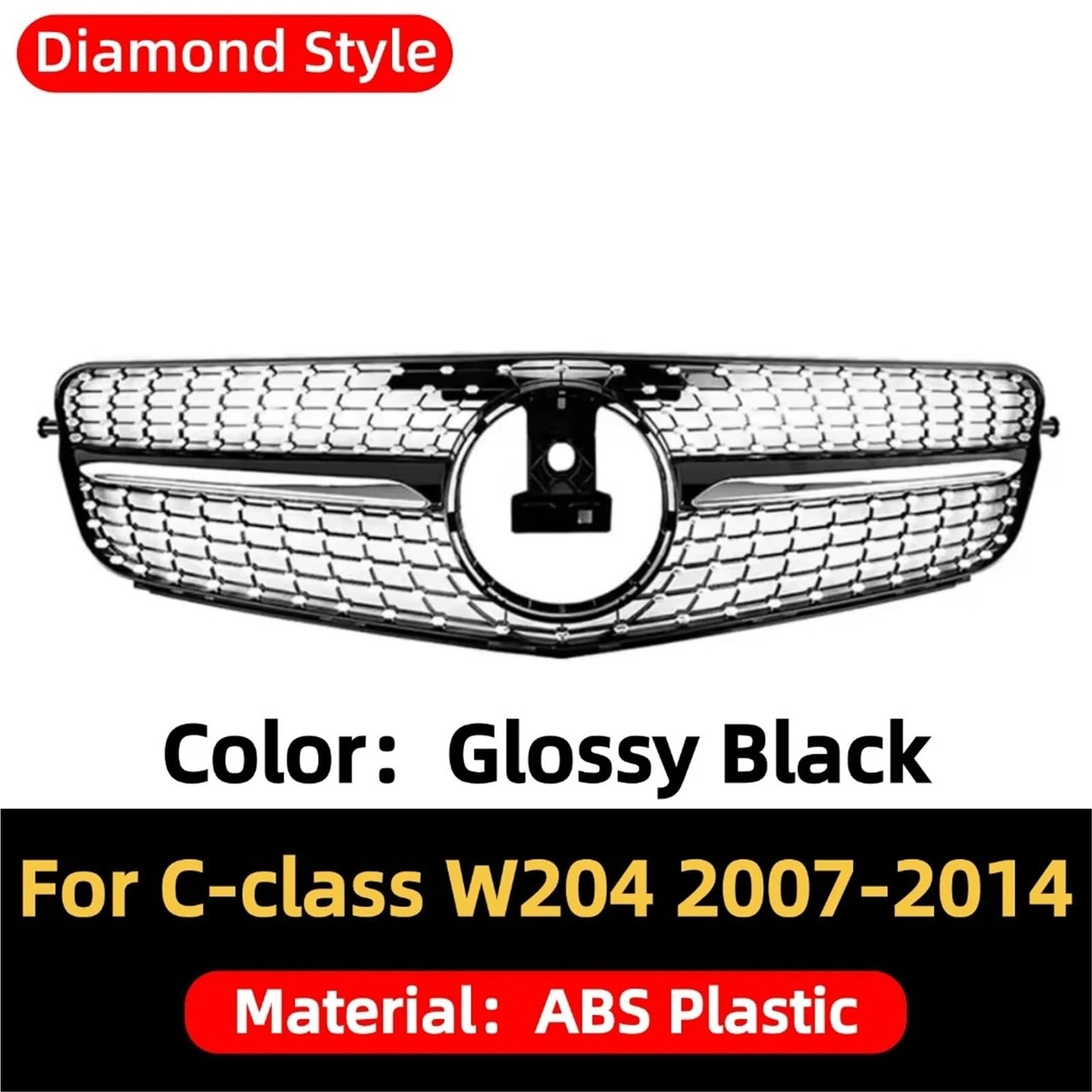 atrapa samochodowa Przedni zderzak Grill Tuning pasuje do Mercedes Benz C Klasa W204 2007-2014 C180 C200 C250 C300 AMG GT Diamond Style(Diamond Glossy Black)