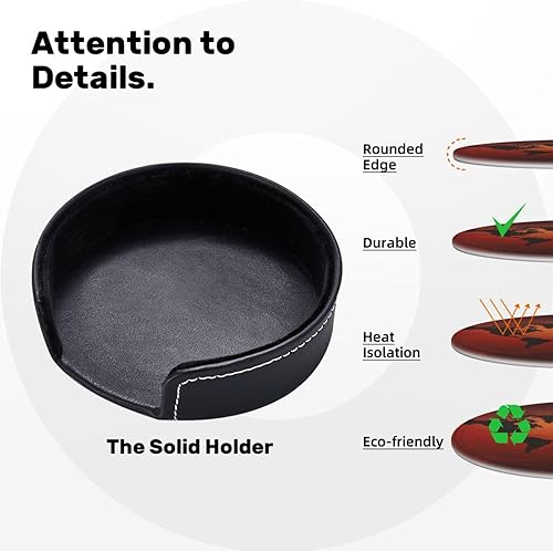 Miniatura 7 de Juego de 6 posavasos de mapa del mundo rojo y marrón para mesa de café, posavasos de cuero absorbente para bebidas con soporte para tazas, juego de