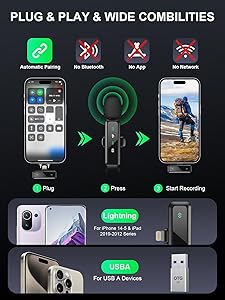 Wireless Lavalier Microphone for iPhone 5-14 Series, LED Display Mini Lav for iPhone with Noise Cancelling, Lapel Mic Wireless 2 pack for Content Creator Video Recording, Vlogging (Lightning Only)