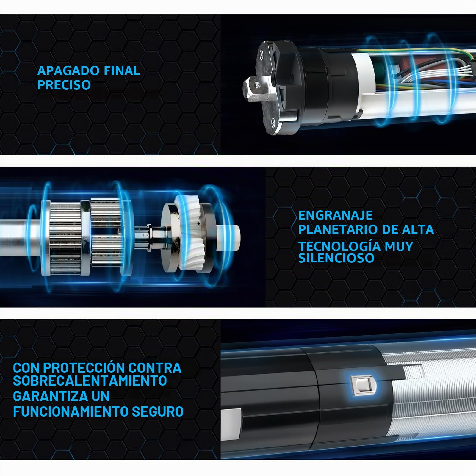 Jalousiescout Motor de Persiana Tubular MK 20/17 con 20 Nm, Para Eje Octogonal para Persiana 60 mm (SW60), con Finales de Carrera Mecánicos, Protección Contra Sobrecarga, Accionamiento para Persianas