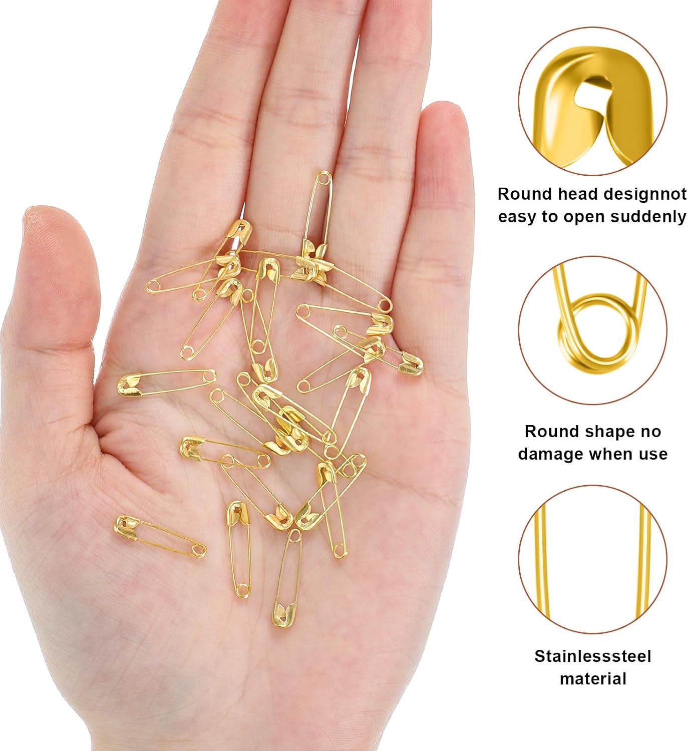 200 Pcs Small Safety Pins, Mini Safety Pins 0.75Inch/19mm Gold Tiny Clothes Pin for Sewing Arts Craft Jewelry Making Clothing Accessories