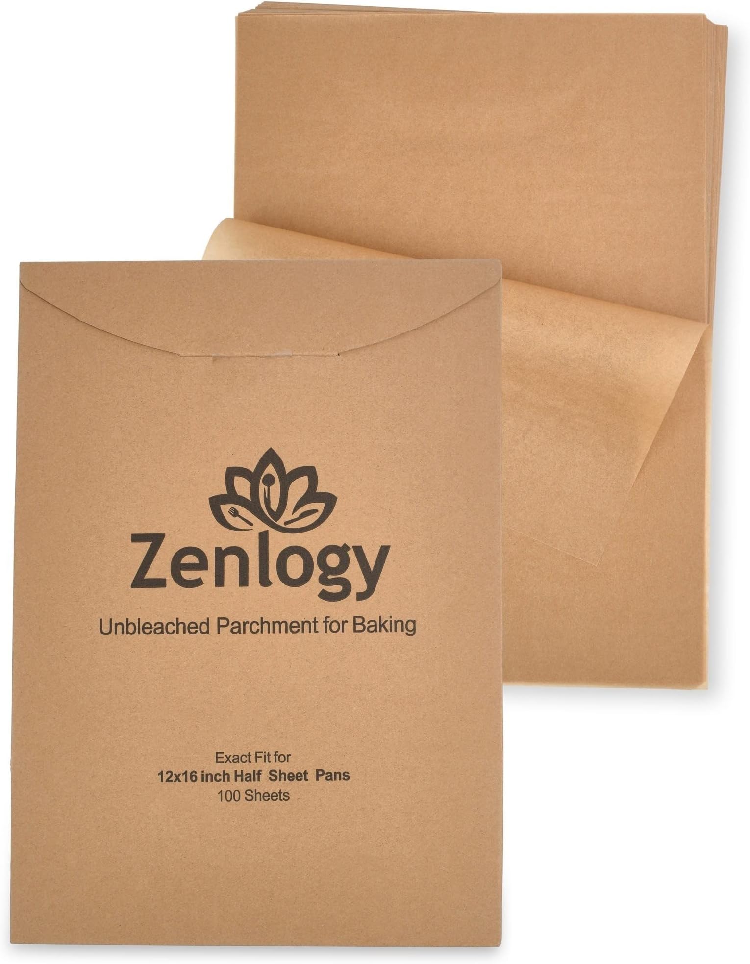 Parchment Paper Sheets, Brown Unbleached Eco-Friendly – 30x40 cm for half sheet pans – 100 pcs - Comes in a Perforated Box for Easy Storage