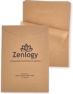 Zenlogy Parchment Paper Sheets 12x16 for Baking - Unbleached Chlorine-free, High Heat, Non-Stick Pre-Cut Parchment Paper for Half Sheet Pans (100 sheets)