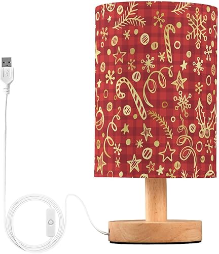 Lámpara de escritorio Luz Lámpara de mesa Pequeña Feliz Navidad a cuadros Oro Rojo Luz de noche para cuarto de niños Pasillo lampara de escritorio
