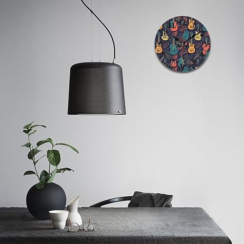 Miniatura 5 de Wall Clock Decorative Wall Clocks Battery Operated Silent Non Ticking Guitarra Pattern Printing Home Decor Clocks for Kitchen Bathroom Living Room
