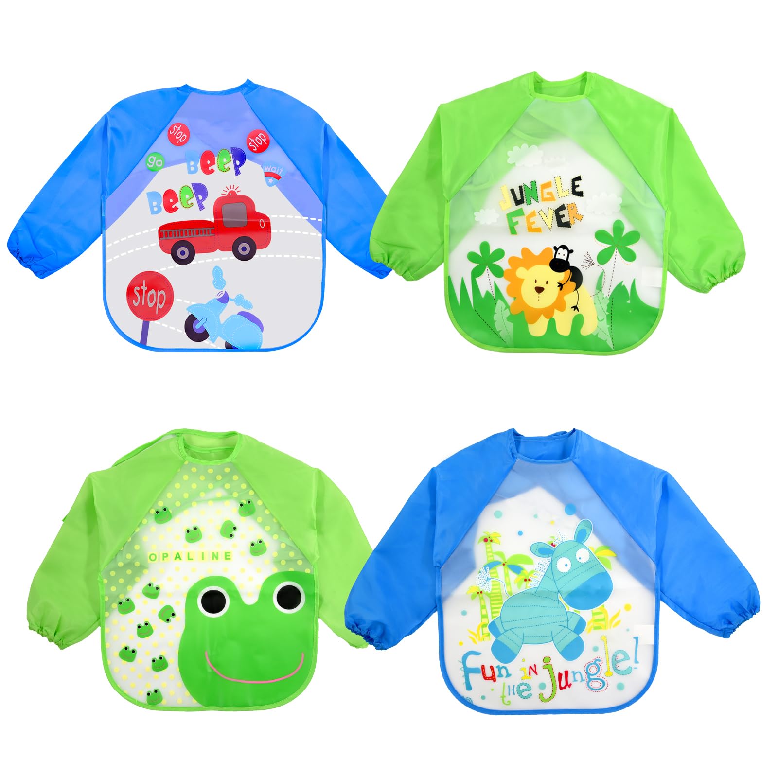 Bibs With Sleeves Baby Waterproof Feeding Long Sleeves Weaning Bib Apron 4Pcs Plastic Toddler Eating Washable Large Food Kids Boys Painting Playing Jinbei