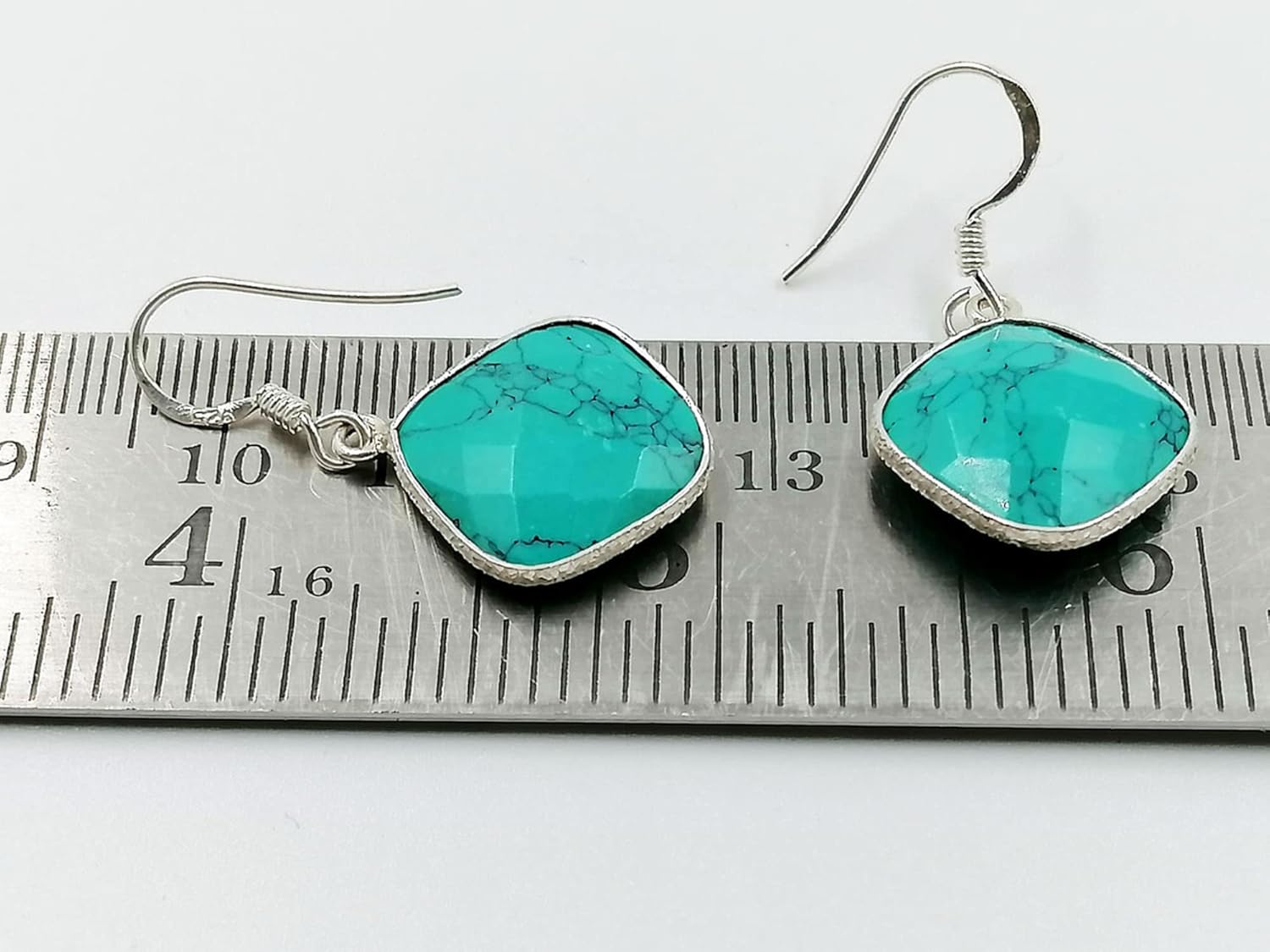 Turquoise Gem Earring Drop dangle 925 Silver big size dangle stud