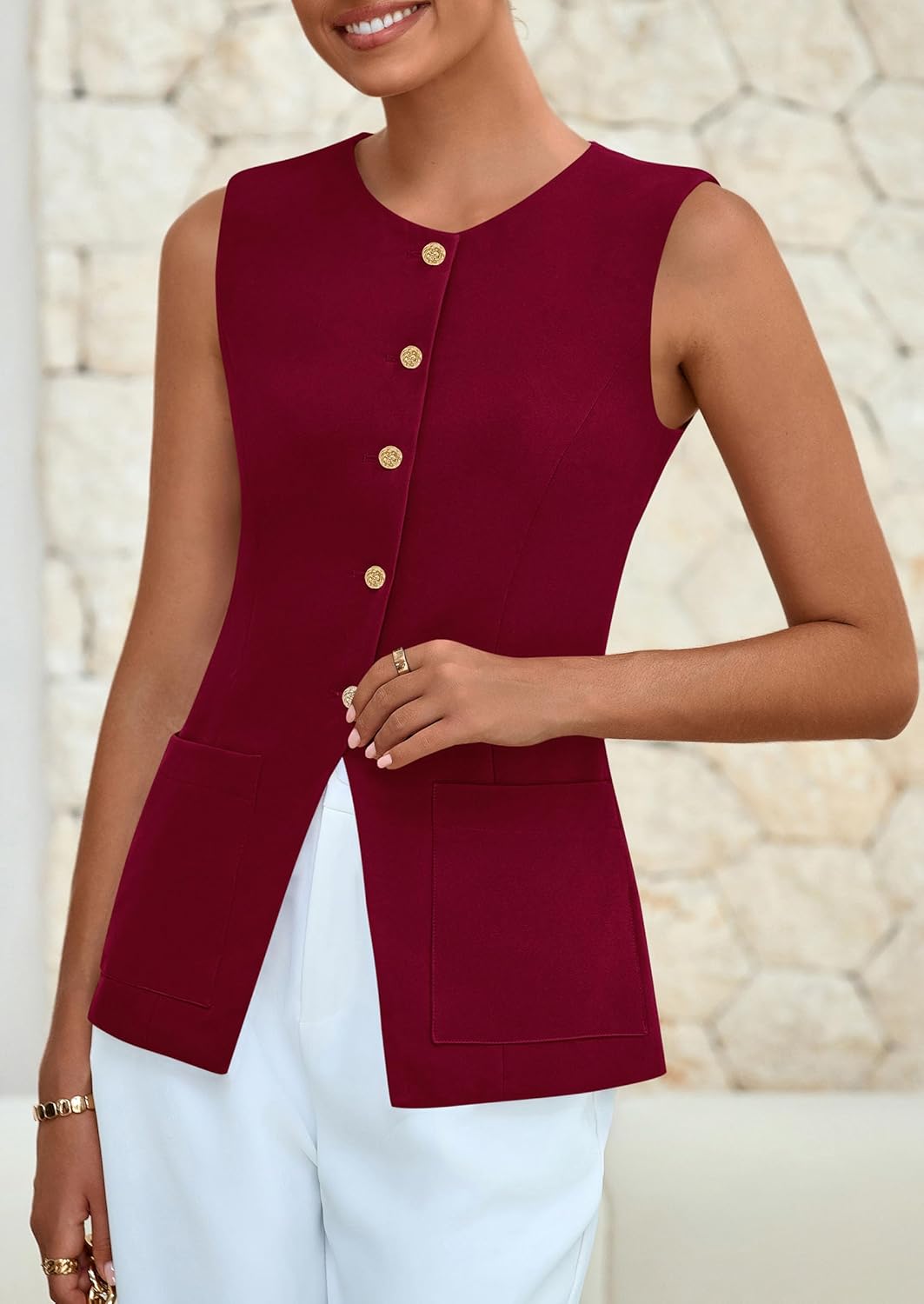 PRETTYGARDEN Blazer Vest Tops for Women Sleeveless Button Down Business Casual Outfits Work Suit Vests Waistcoat - Image 5