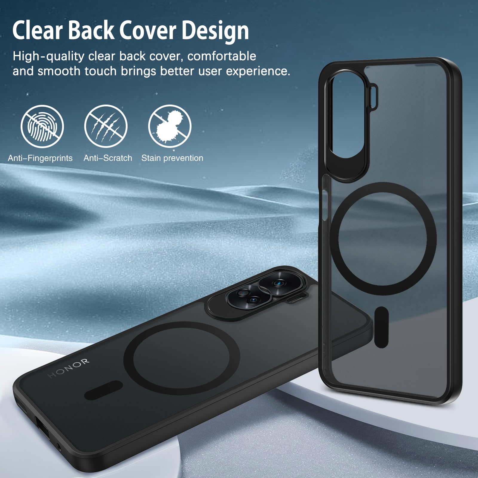 Cover Honor 90 Lite Con Magnete, Custodia Sottile Antigraffio, Retro Opaco Semitrasparente, Paraurti In TPU, Nera - 3