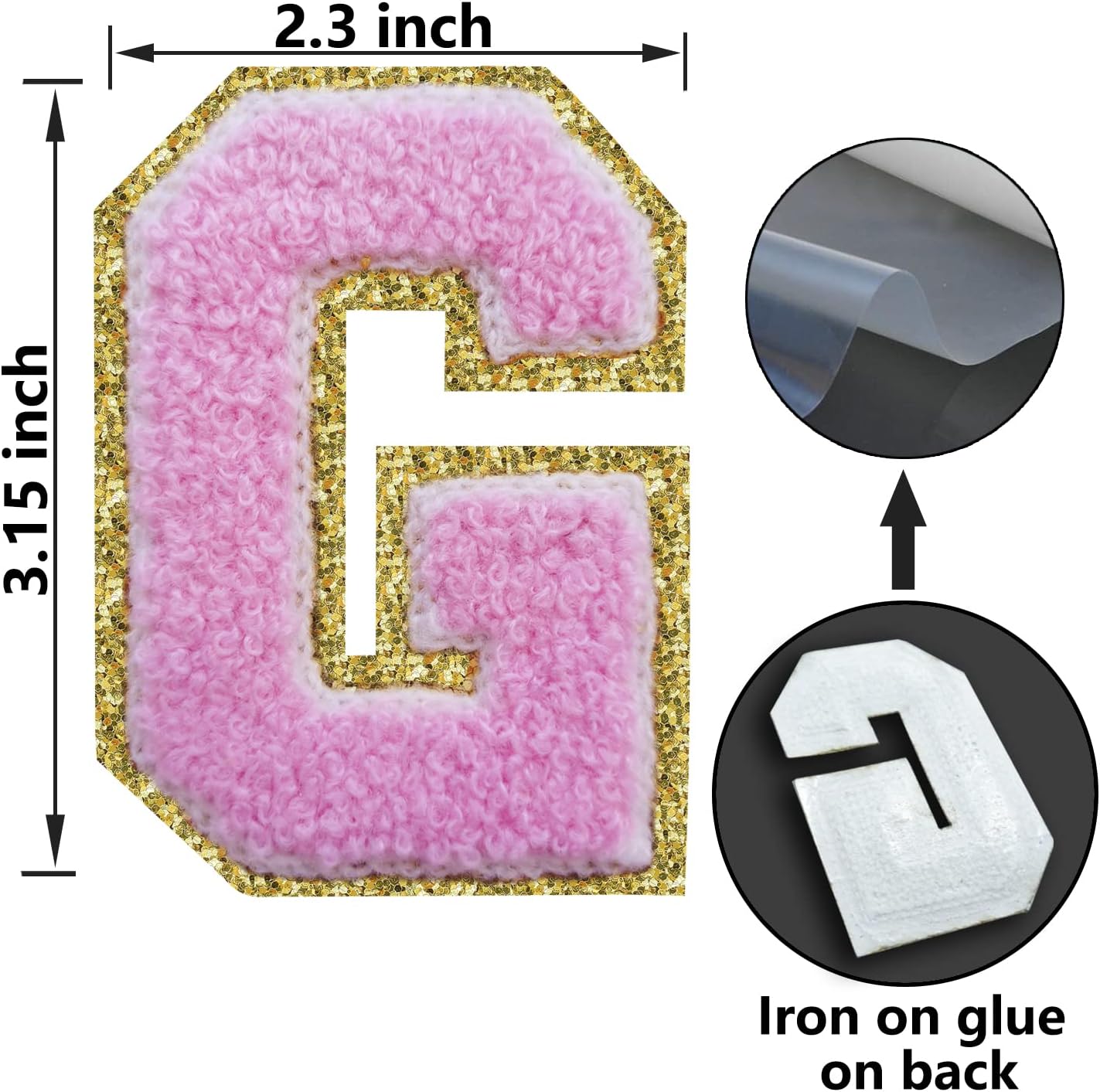 Letter Patches Varsity Glitters Chenille,3 PCS SPRT Iron on Pink Letter Patch,Alphabet Cloth Patch for Team Costume Decoration 3.1in Height I (3 Pieces) image 4