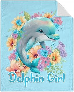 Dolphin Blanket Gifts - 40x50 Inches Aesthetic Throw Blanket for Kids, Girls & Boys - Blue Soft Fuzzy Blankets for Couch, Sofa & Bed