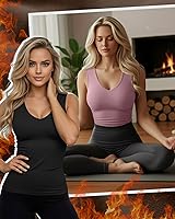 Vista 2 de Paquete de 4 camisetas térmicas sin mangas para mujer, con cuello en V, forro polar, sin mangas, cálido, chaleco de capa base