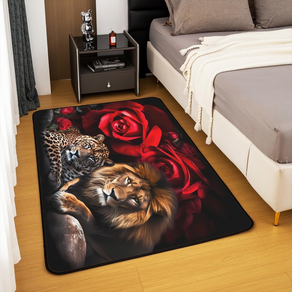 Leopard Print Area Rug 5x7 Rose Lion Cheetah Print Floor Mat Durable Indoor Entry Rug Rug Mats Wild Entrance Rug Soft Carpet for Livingroom, Laundry, Bedroom Playing Room Bedroom