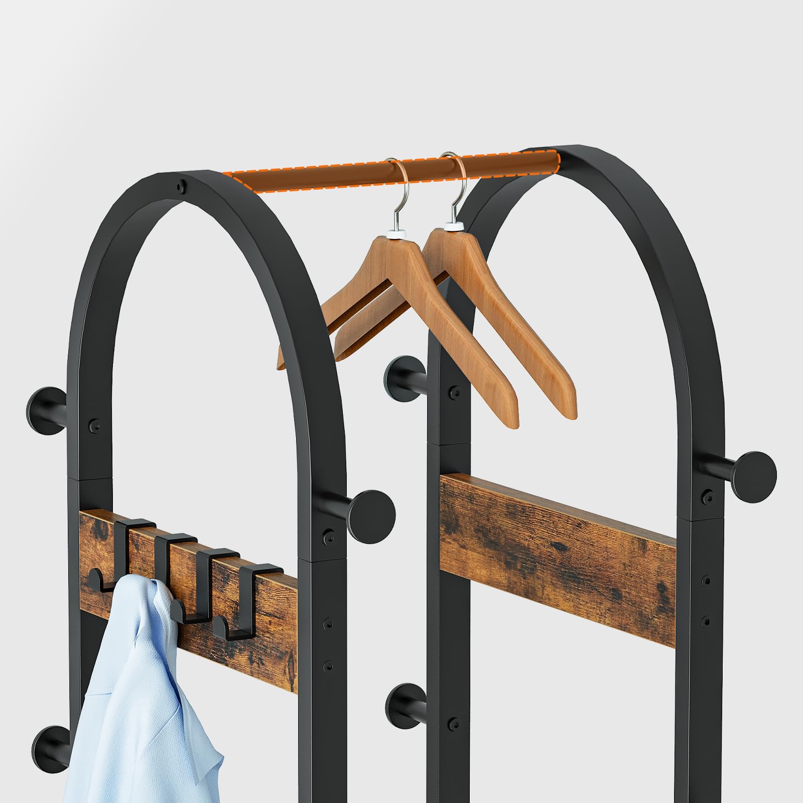HOOBRO Perchero de Pie con 12 Ganchos y 3 Estantes de Almacenamiento, para Ropa, Sombreros, Bolsos y Accesorios, Entrada, Sala de Estar, Dormitorio, Marrón Rústico y Negro EBF40YM01
