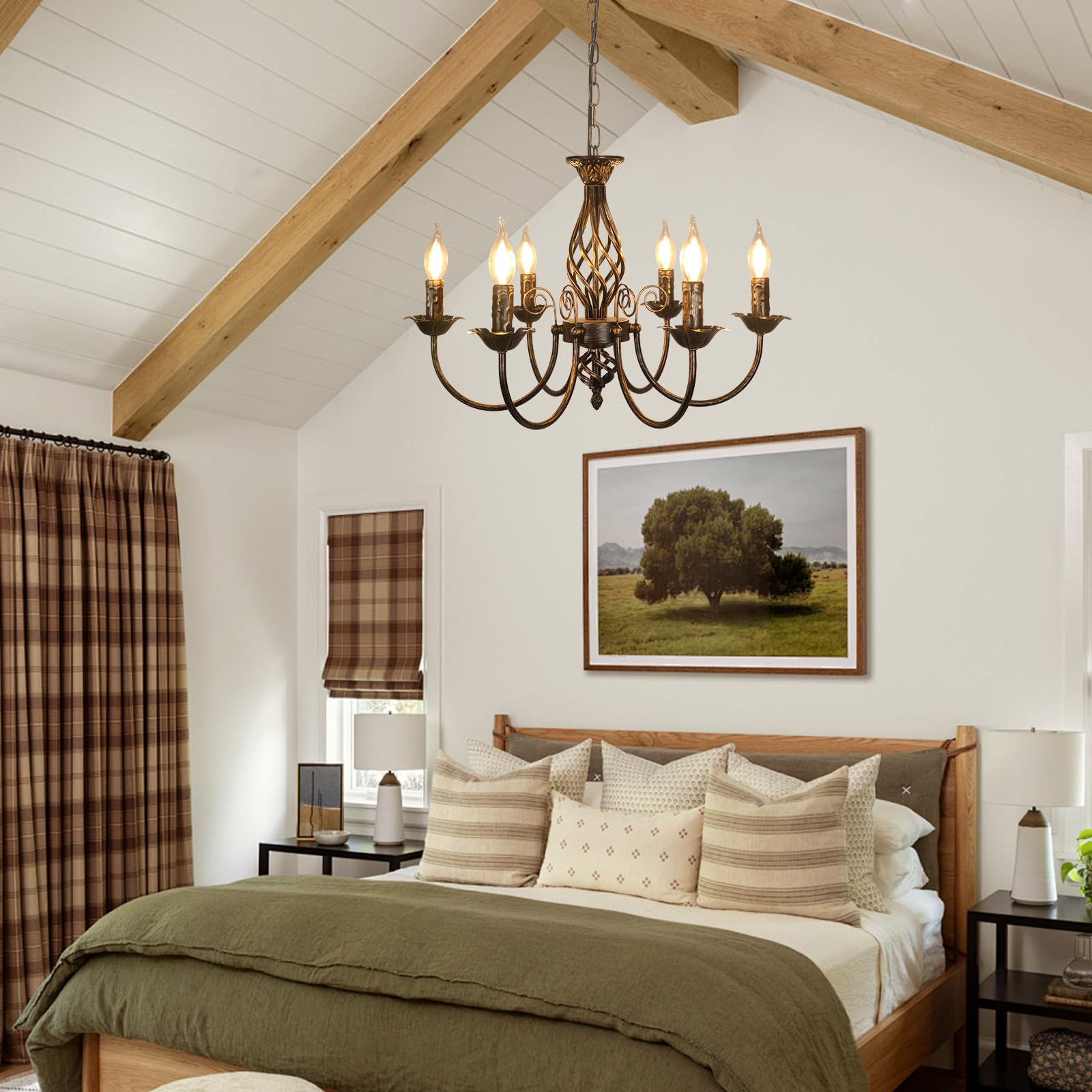 Comely Lustres Rétro Fer Pendentif, Réglable Hauteur Suspension Luminaire | Lustre Fer Forgé, Bougie Classique Noir E14 Chandelier pour Manger Cuisine