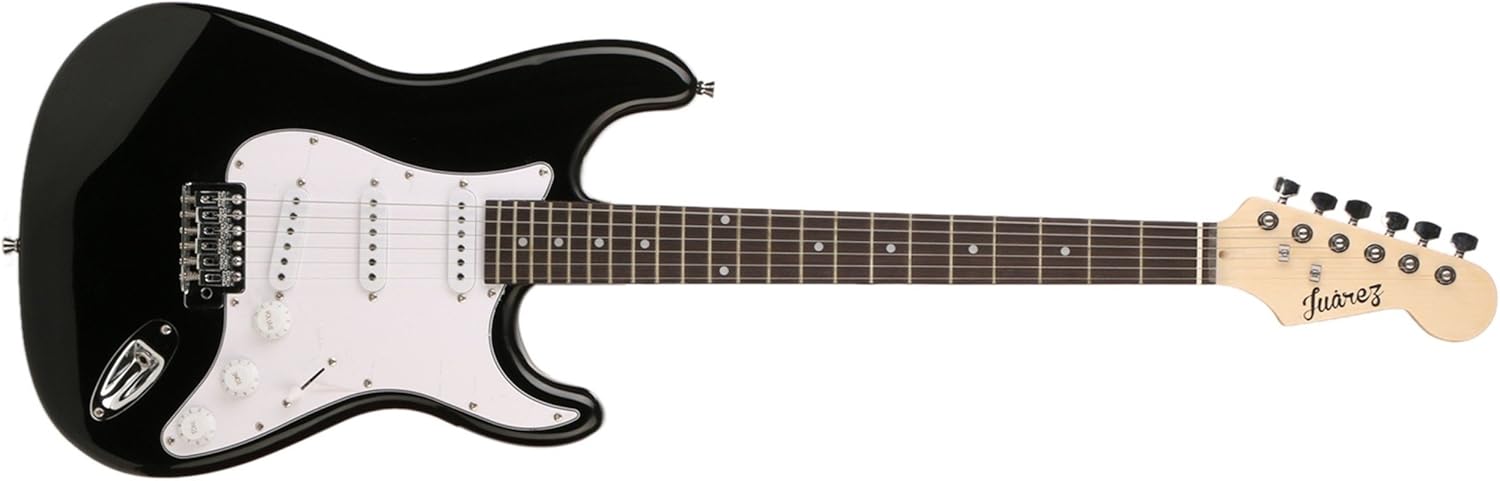 JUAREZ Jrz-St01 6 String Basswood Electric Guitar Right Handed Black with Case/Bag and Picks