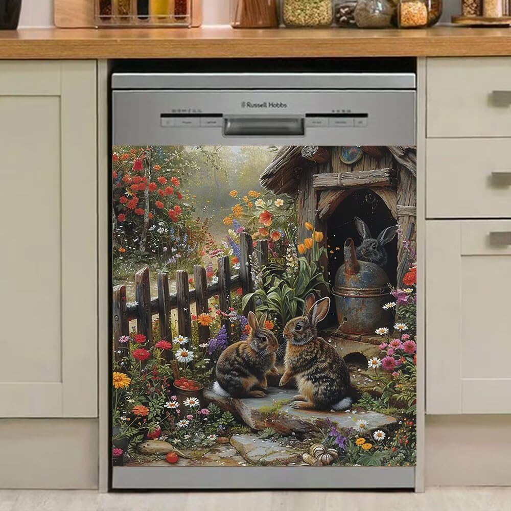 Generic Dishwasher magnet cover front door farmhouse animal rabbit front dishwasher cover magnetic farmhouse style animal magnetic dishwasher door cover 23x26 Inch Magnetic