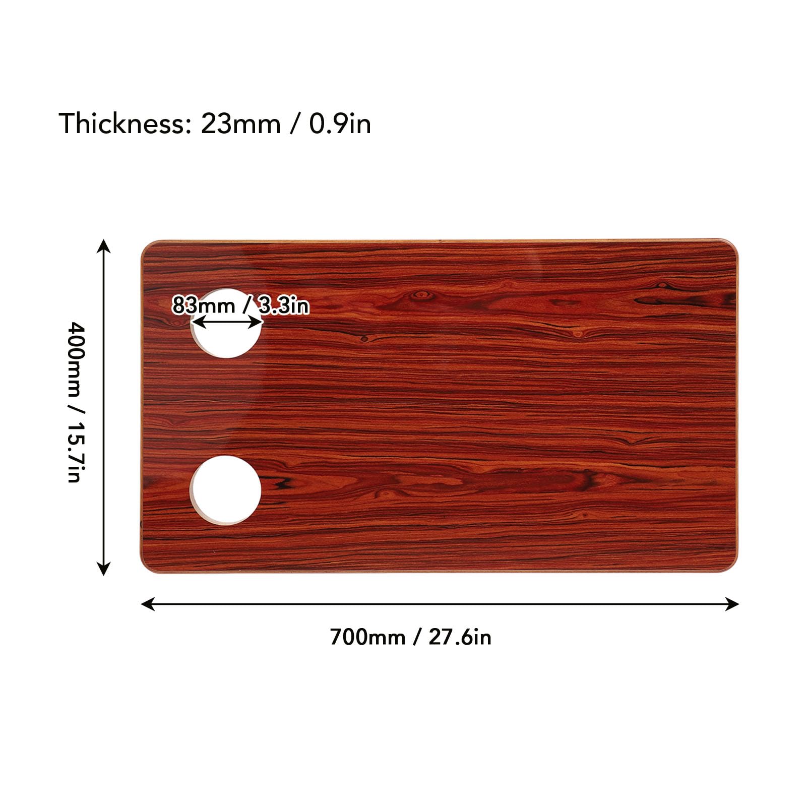 Ausla Blat do RV, Palisander Syjamski Zamiennik Blatu do RV 700 X 400 Mm, grubość 23 Mm, z 2 Otworami na Uchwyty na Kubki Zaokrąglone Rogi Taras Pokładzie Jachtu