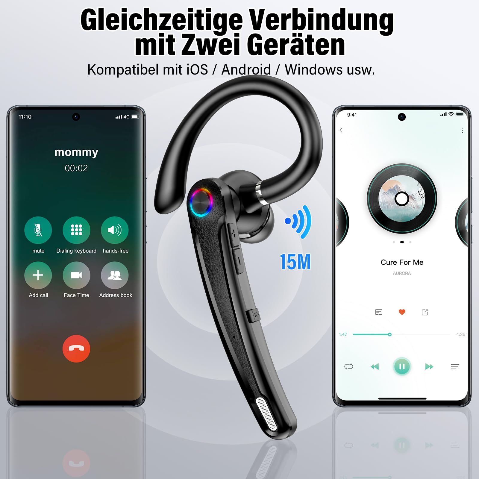 Atheewon Bluetooth Headset V5.2 Wireless Freisprech Telefon CVC 8.0 ENC Dual Mic