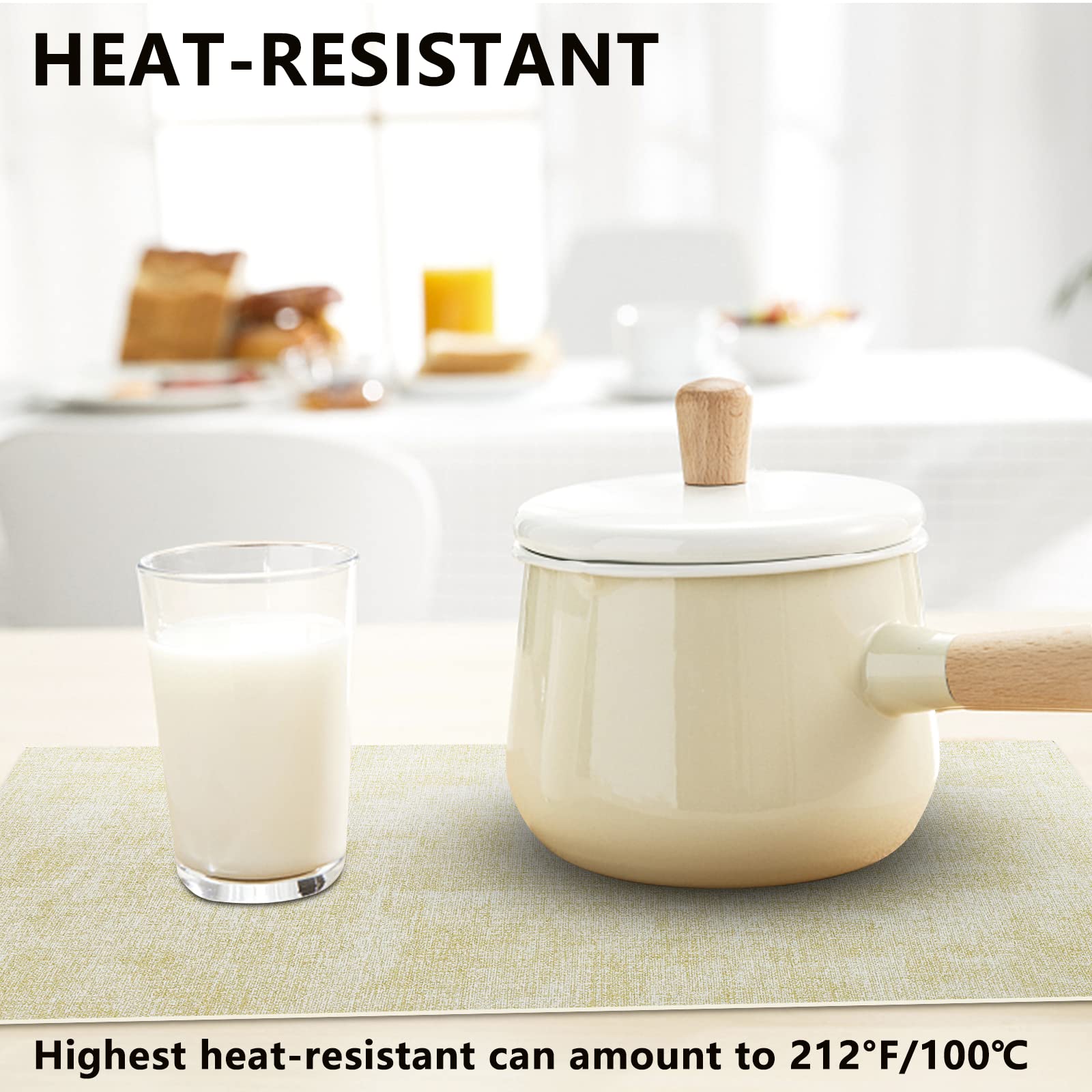 Set di 6 tovagliette in pelle resistente al calore, impermeabili, lavabili e lavabili in poliuretano, facili da pulire, antiscivolo (beige, 6)