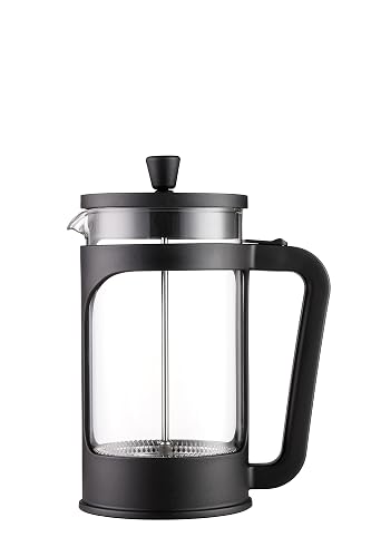 VIER - Cafetera/tetera de prensa francesa de 1 litro / 34 Oz. Vidrio borosilicato resistente al calor. Filtro acero inoxidable y cubierta negra.